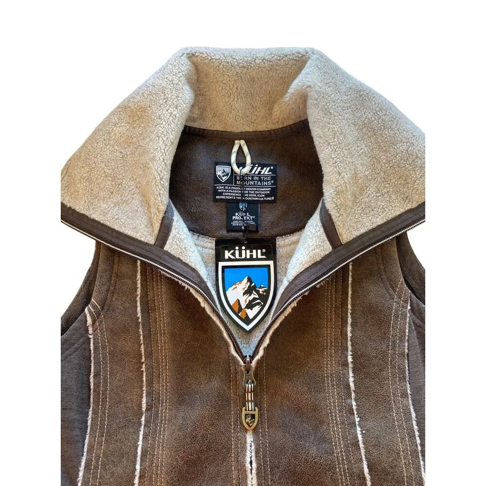 NWT KUHL Womens Dani Sherpa Vest Italian Faux Leather Shearling S Brown MSRP$219 - Picture 12 of 17